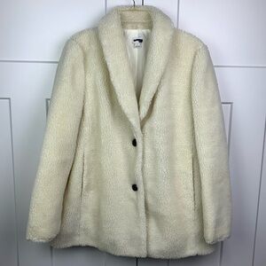 J.Crew LARGE Teddy Coat Faux Fur Winter White Button Closure